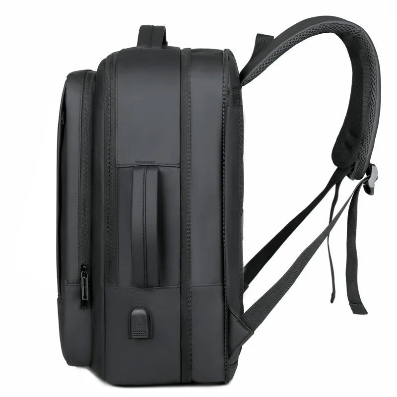 Black or grey waterproof Oxford cloth business travel backpack with curved shoulder strap and hand-carrying functionality