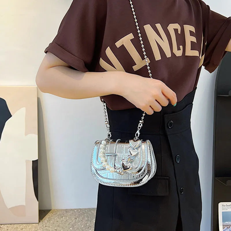 PU leather women's mini crossbody bag in horizontal square shape with internal phone pocket