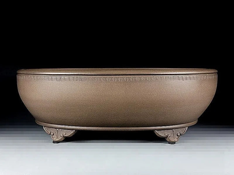 Handmade oval purple sand flowerpot with black mud finish, 50x39.5x16cm, classical style for plants
