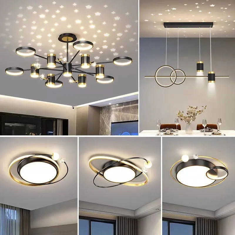 Black 13-head iron pendant lamp chandelier with Nordic star design and remote control