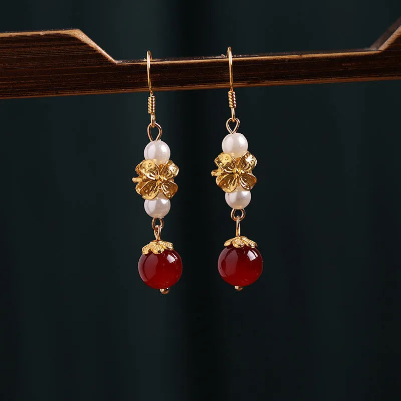 Vintage court style national Han cheongsam antique earrings with electroplated alloy construction