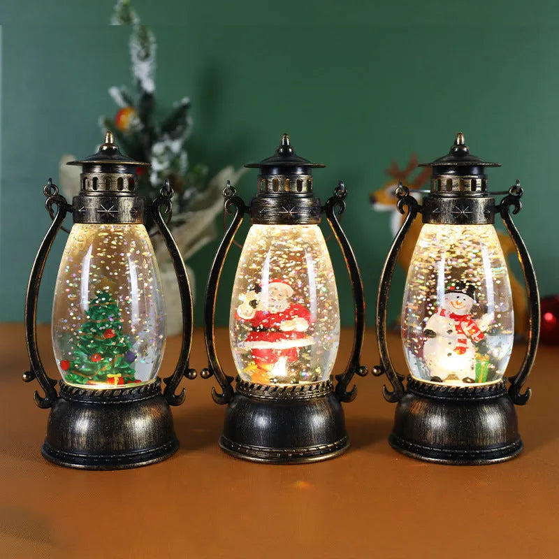 Crystal ball light-emitting portable oil lamp Christmas decoration with snowman or elderly ornament theme