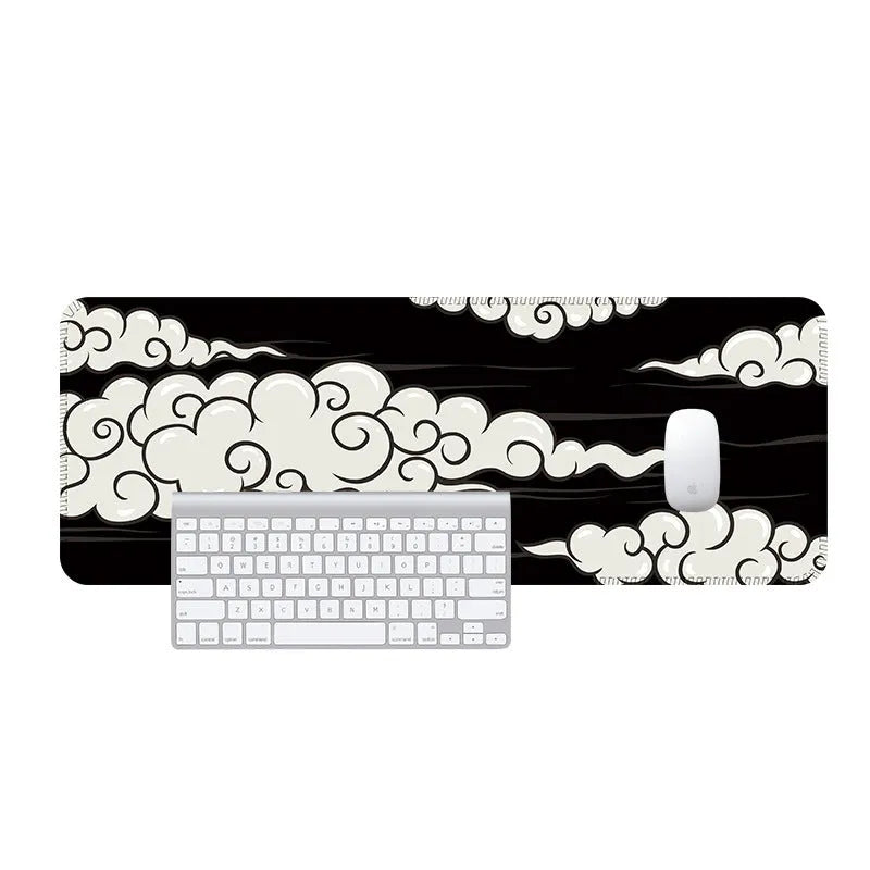 Large office desk mat with Japanese style pattern and natural rubber non-slip base.