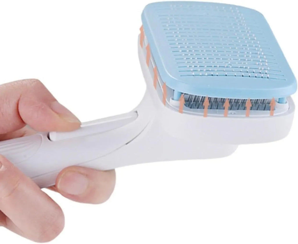 Automatic pet hair removal comb with one-click needle system in blue colour