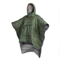 Outdoor cloak sleeping bag shown as wearable cape and flat 200x140cm blanket in army green