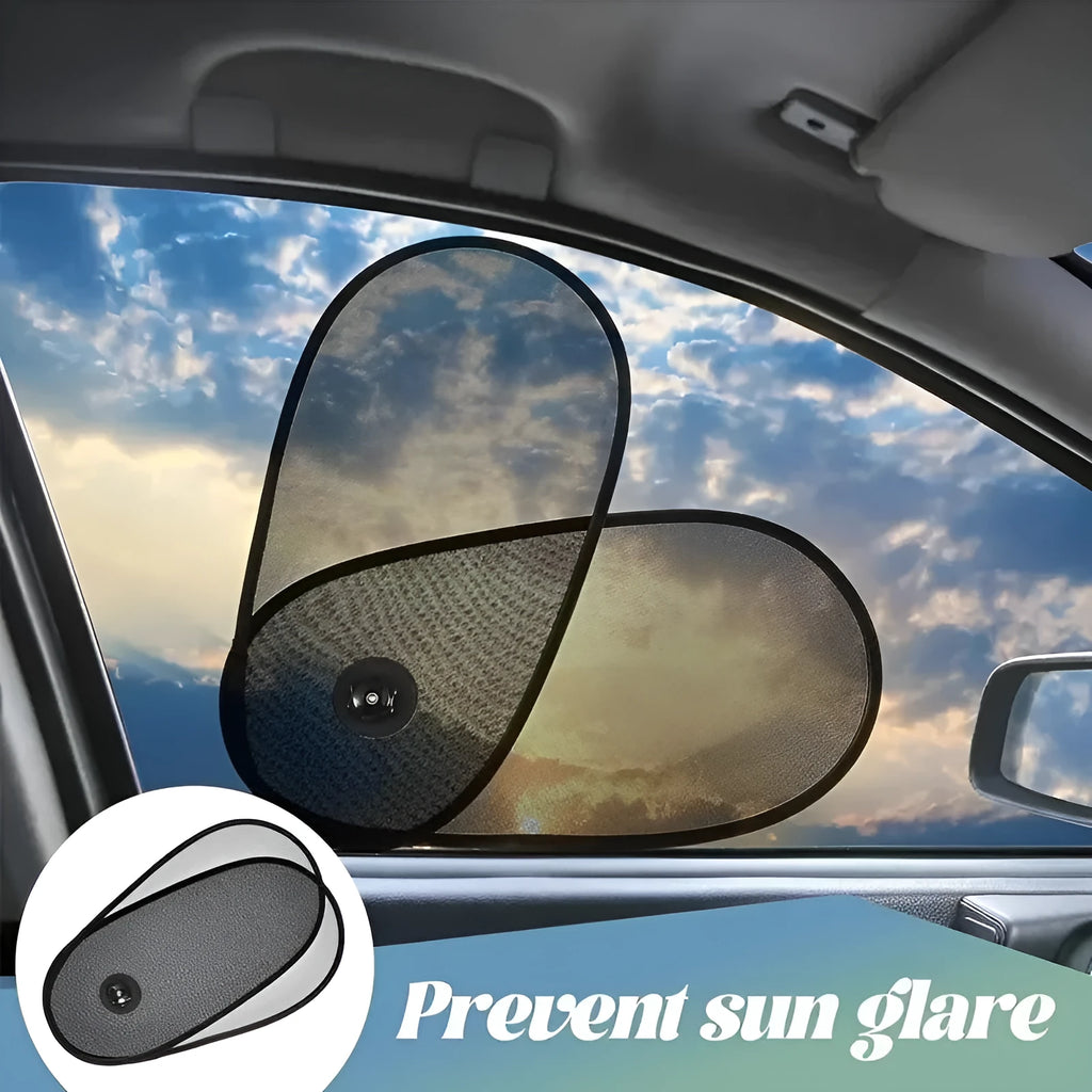Adjustable car side window sun shade with suction cups attached to vehicle window