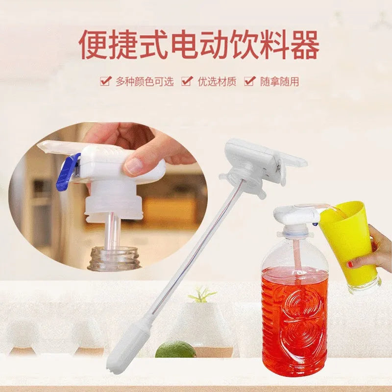 Handheld beverage pumping device with long silicone straw and manual press handle