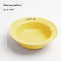 Ceramic raised cat bowl on square rack in beige and white colour combination