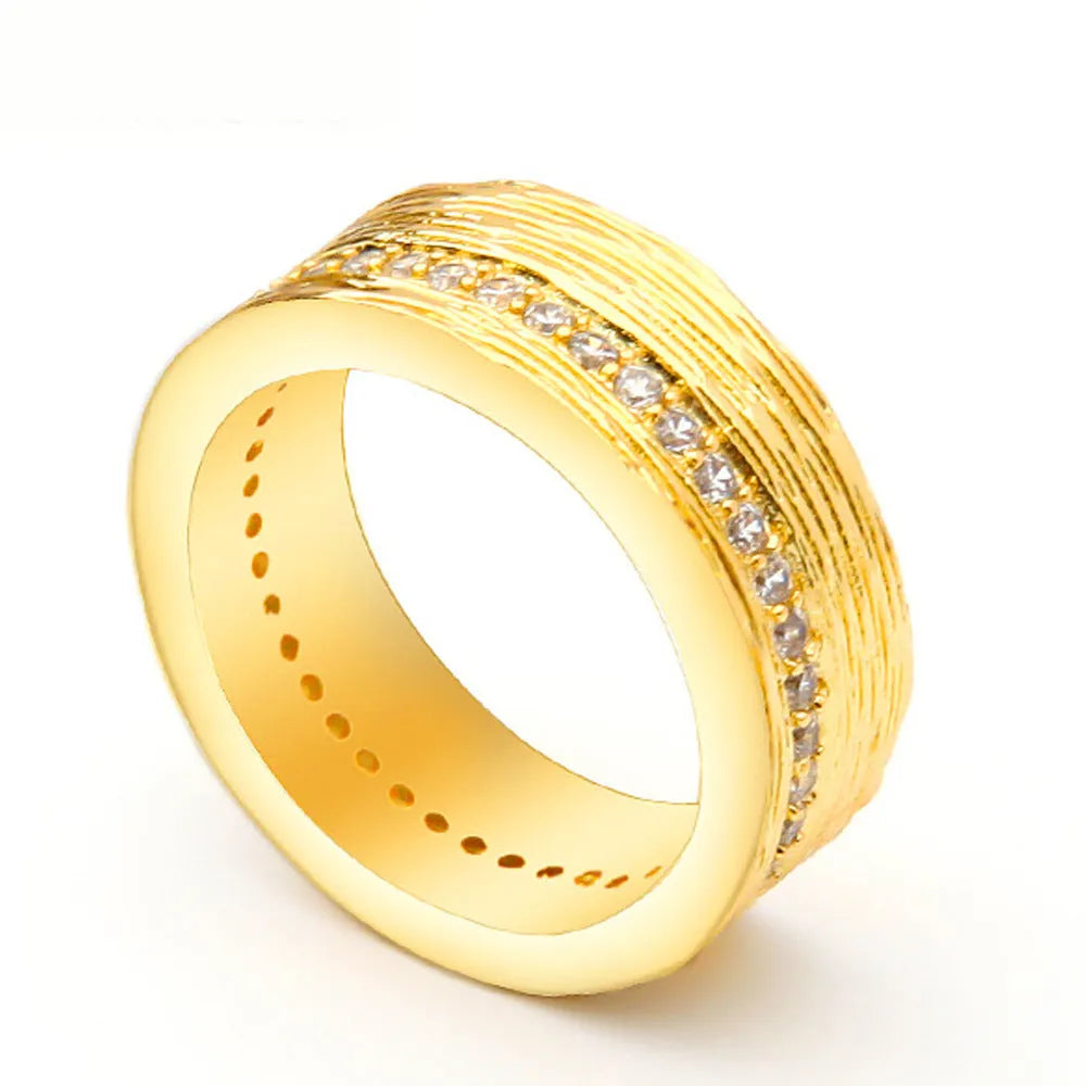 Gold electroplated copper geometric ring with zircon detailing in sizes 6, 7 and 8
