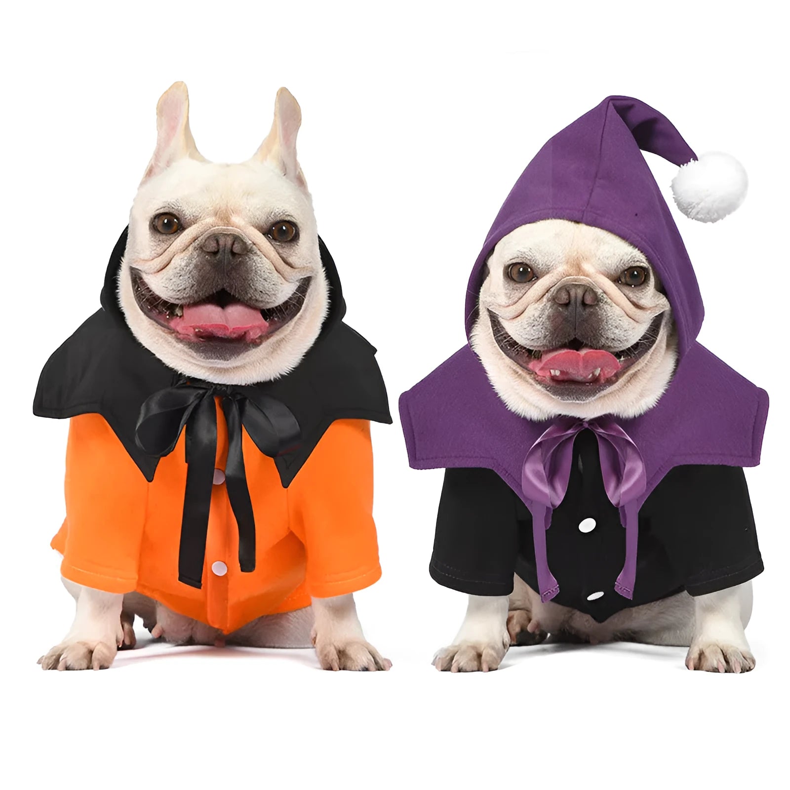 Halloween pumpkin two-piece dog clothes set in orange cotton with separate shawl, sizes S to XXL