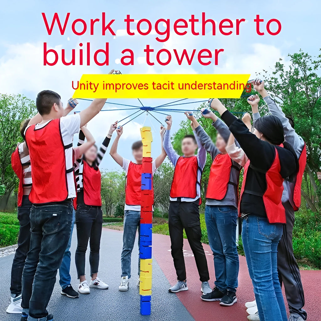 ABS plastic tower block team building set with pull ropes and connecting hardware for group activities