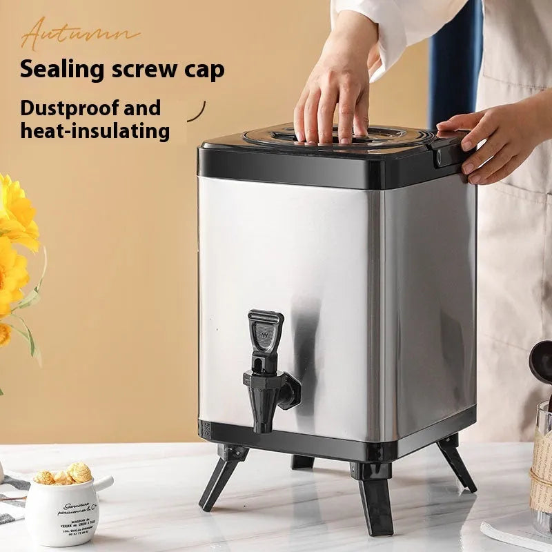 Silver stainless steel milk tea bucket with 8-litre capacity for commercial beverage storage