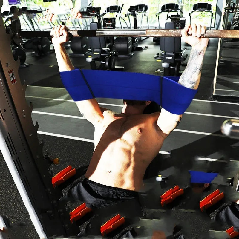 Elastic elbow support bandage for sports, shown in red, available in sizes S, M, and L.
