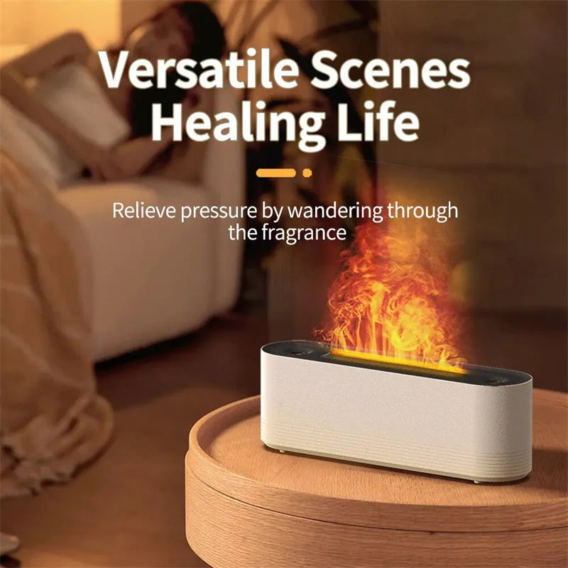 Flame Air ultrasonic humidifier and aroma diffuser with LED lights in black plastic housing