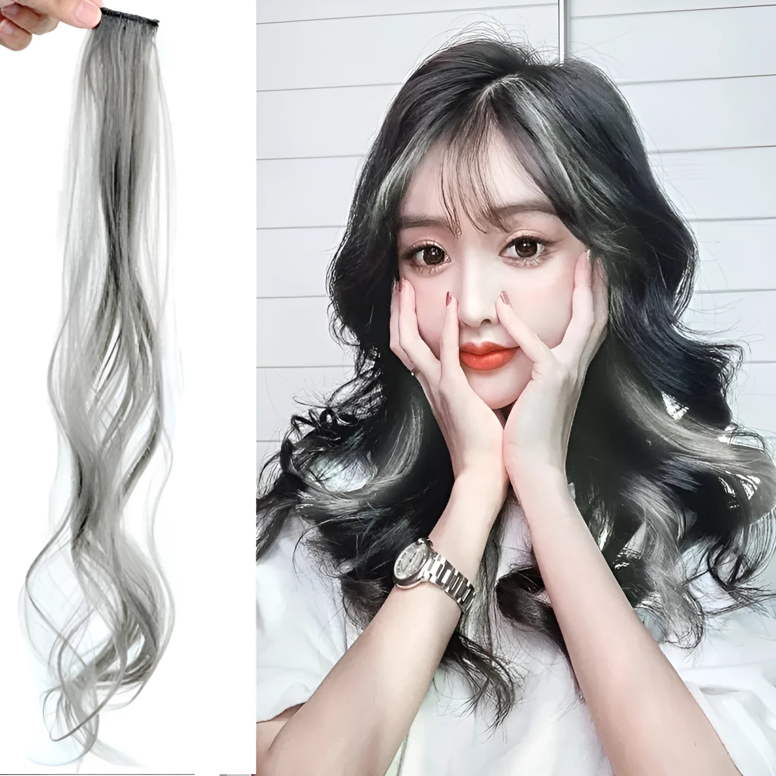 Gradient curly hair wig patch in mixed silk material with 60cm length
