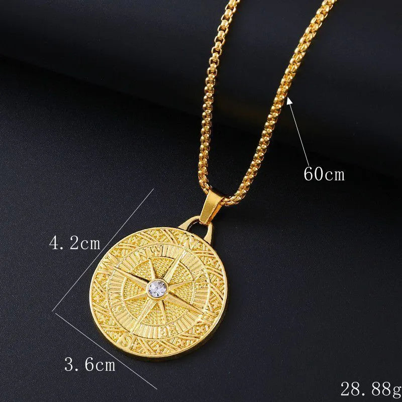 Gold geometric women's necklace with zircon stones and alloy pendant