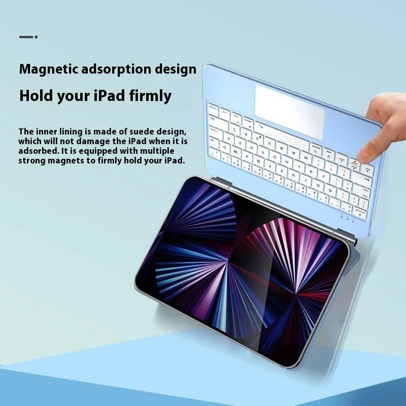 Suspension Magic Control wireless Bluetooth keyboard magnetically attached to 11-inch iPad protective sleeve in chosen colour.