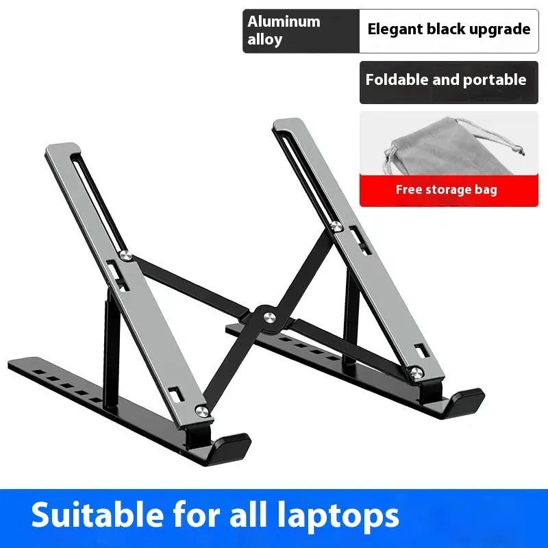 Black aluminium laptop cooling stand folded with silicone surface for 16-18 inch devices