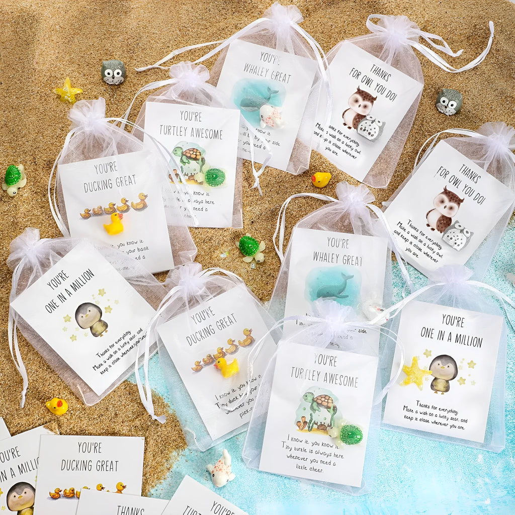 Resin memo greeting cards with pun designs in various set quantity options