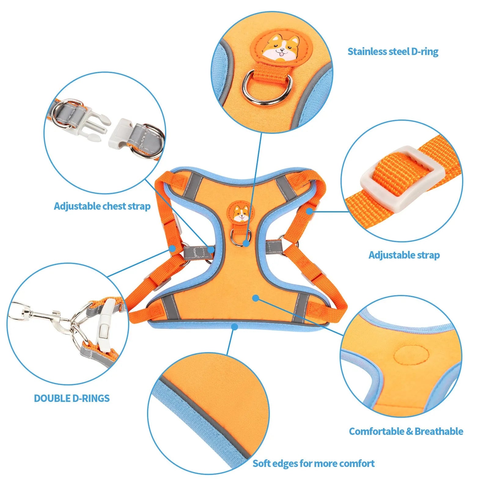 Adjustable dog haulage rope harness with anti-breaking vest in multiple colours