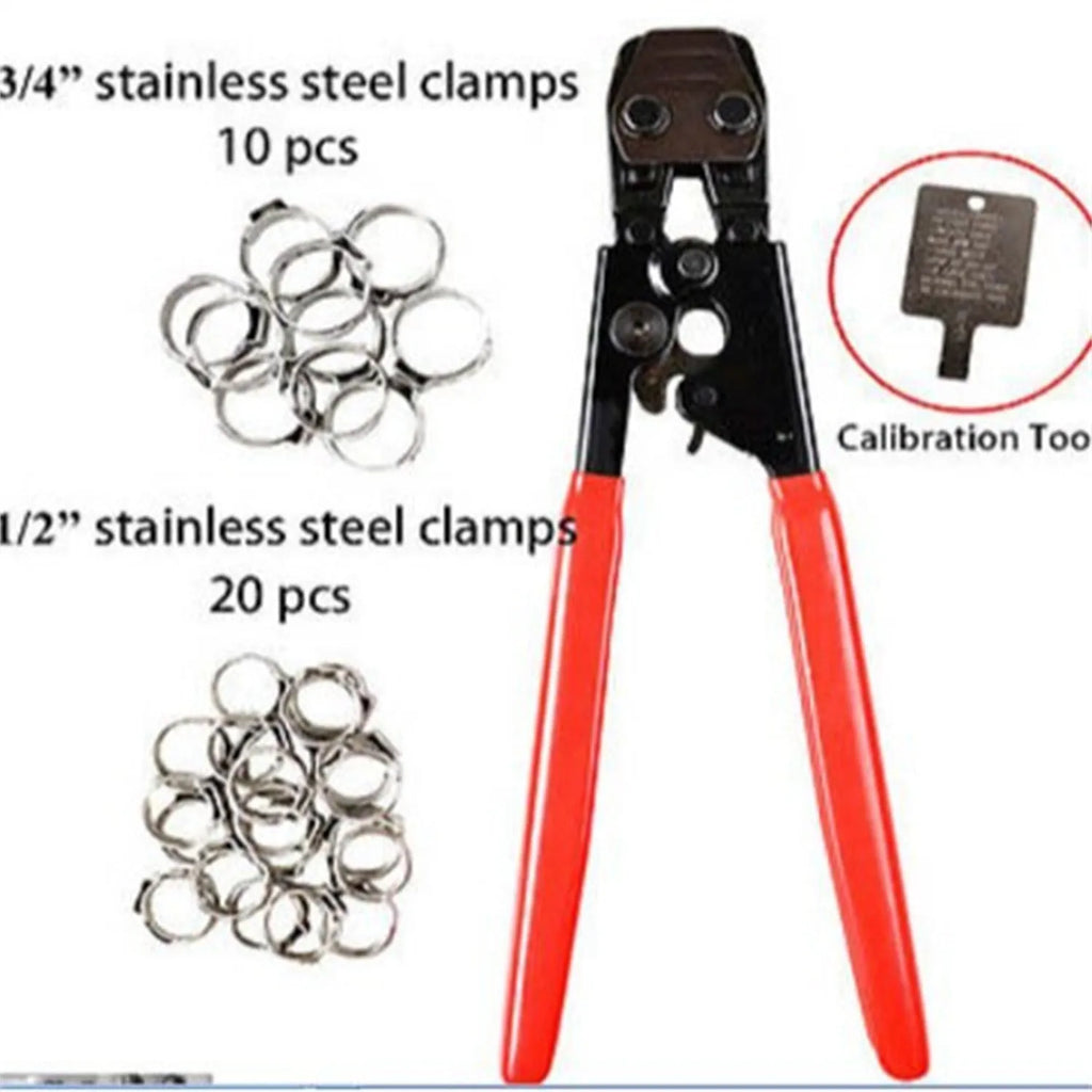 Single ear metal clamp with carbon steel cutting edge and red cloth handle for PEX pipe applications