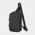 Black camouflage pattern chest pack with waterproof TPU material and square vertical shape for street style daily wear