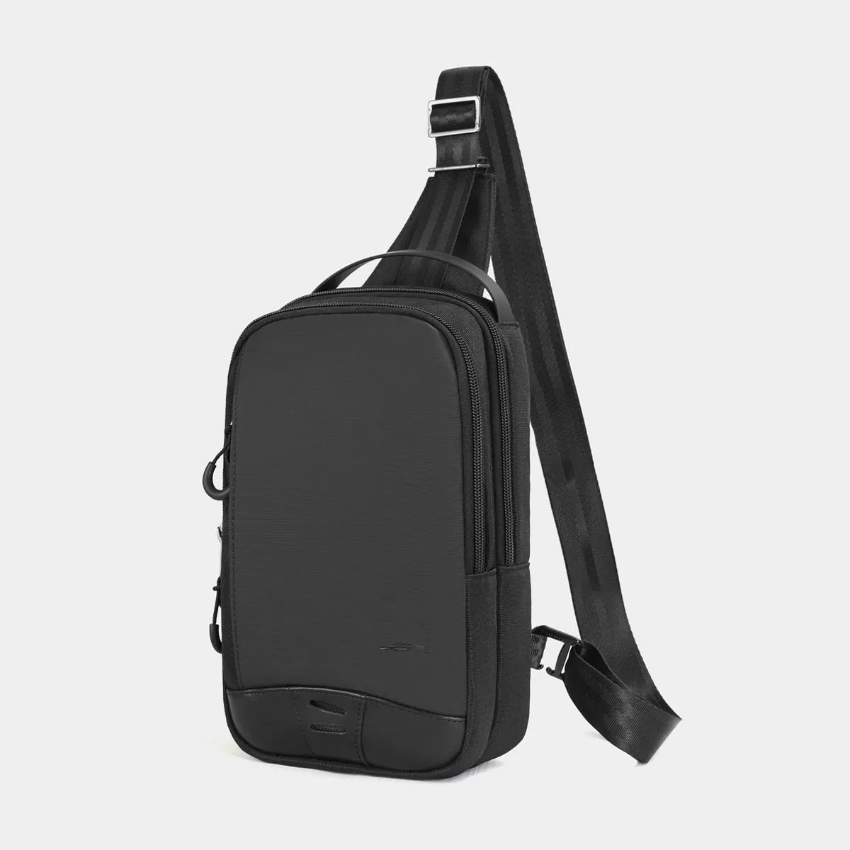 Black camouflage pattern chest pack with waterproof TPU material and square vertical shape for street style daily wear