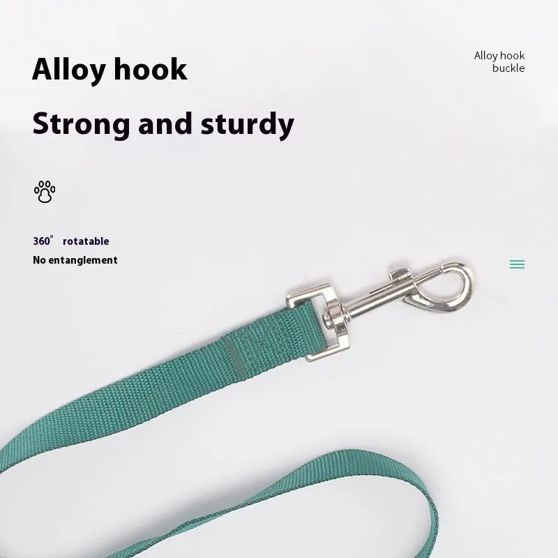Solid colour polyester dog lead rope shown in blue, with a hand holding the loop and a dog clip at the other end.