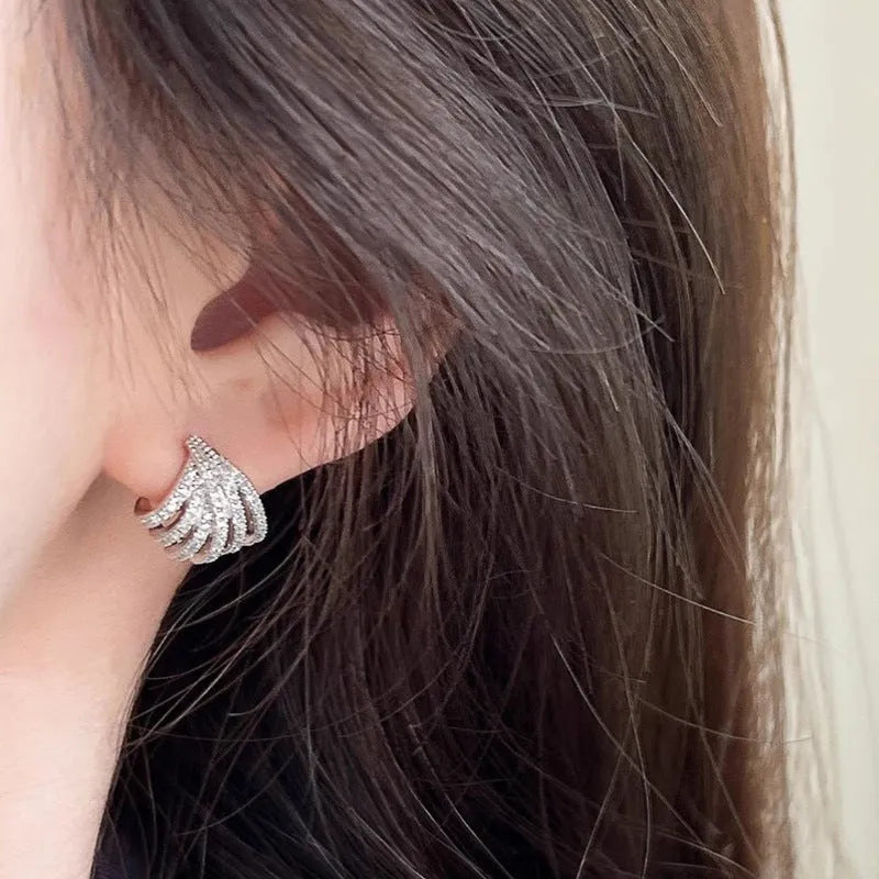 Women's geometric line design zircon earrings with platinum electroplating finish