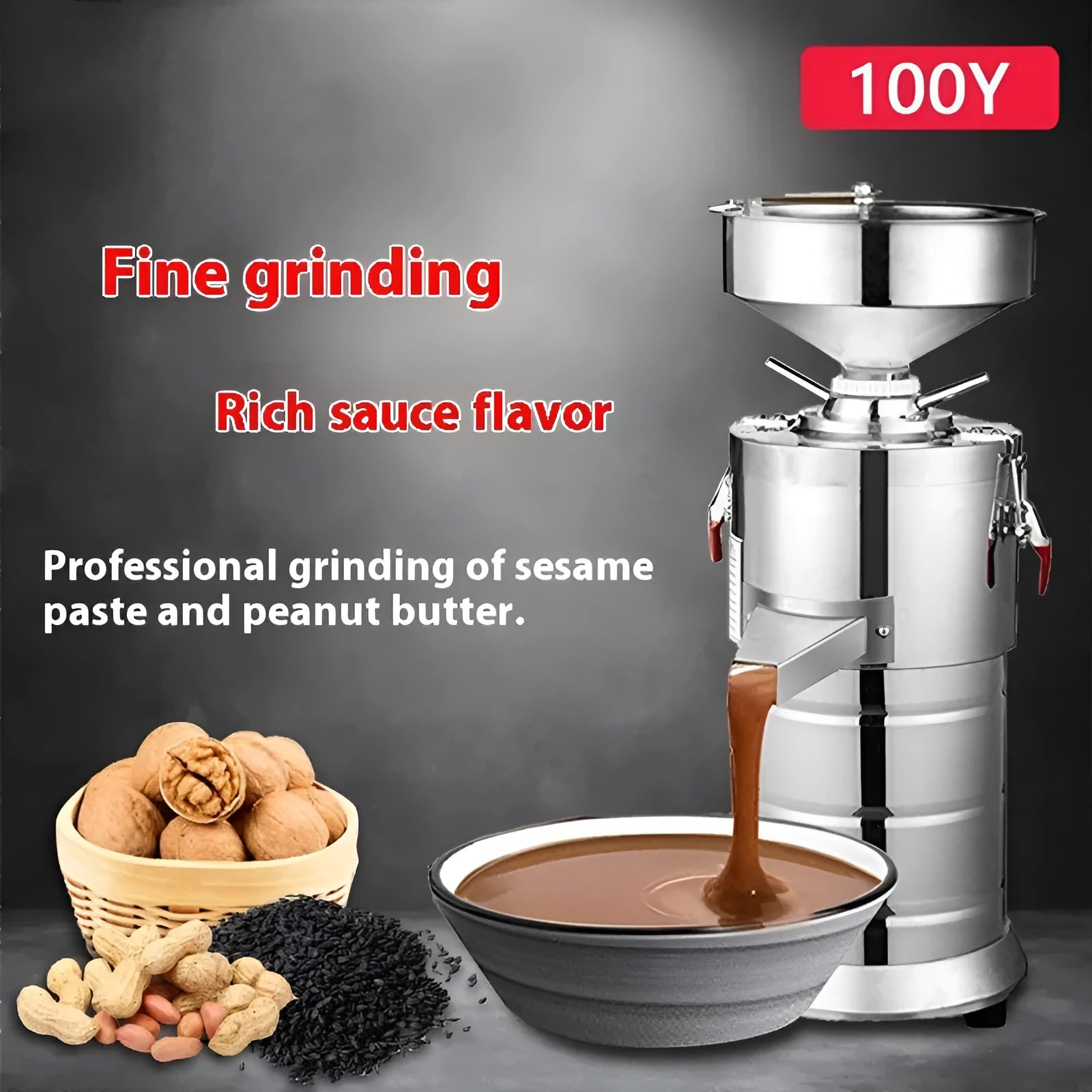 Electric sesame paste machine stainless steel aluminium polishing 33x30x63cm 100mm grinding wheel