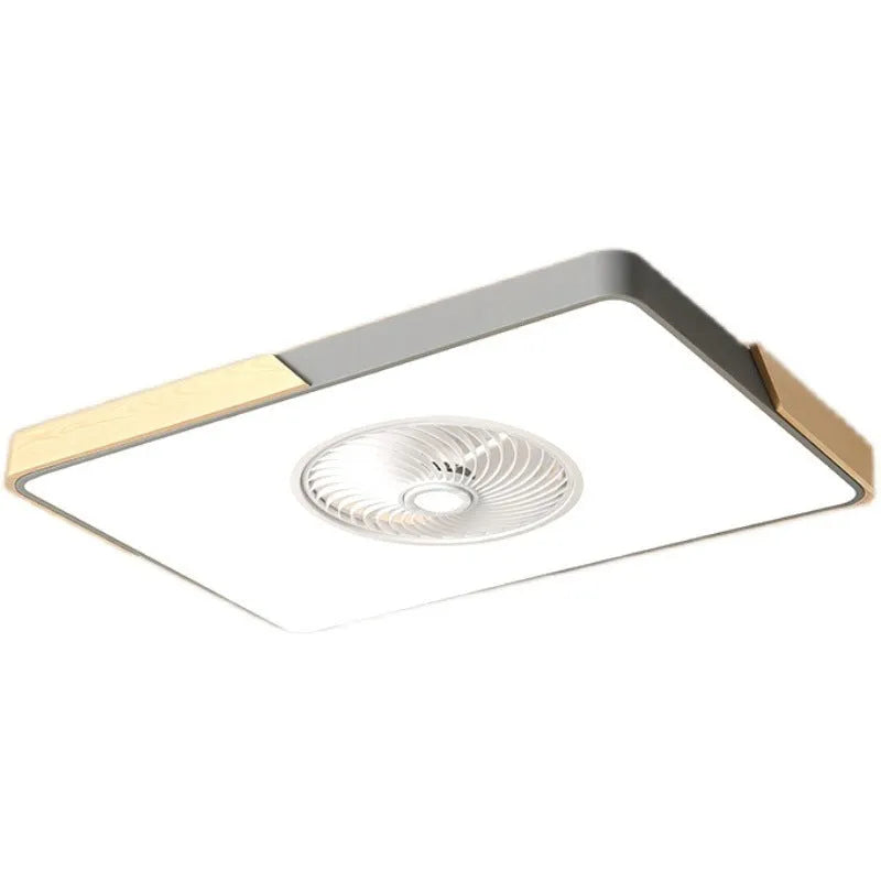 Nordic style ceiling fan with integrated light in a solid wood rectangular, round, or square frame.
