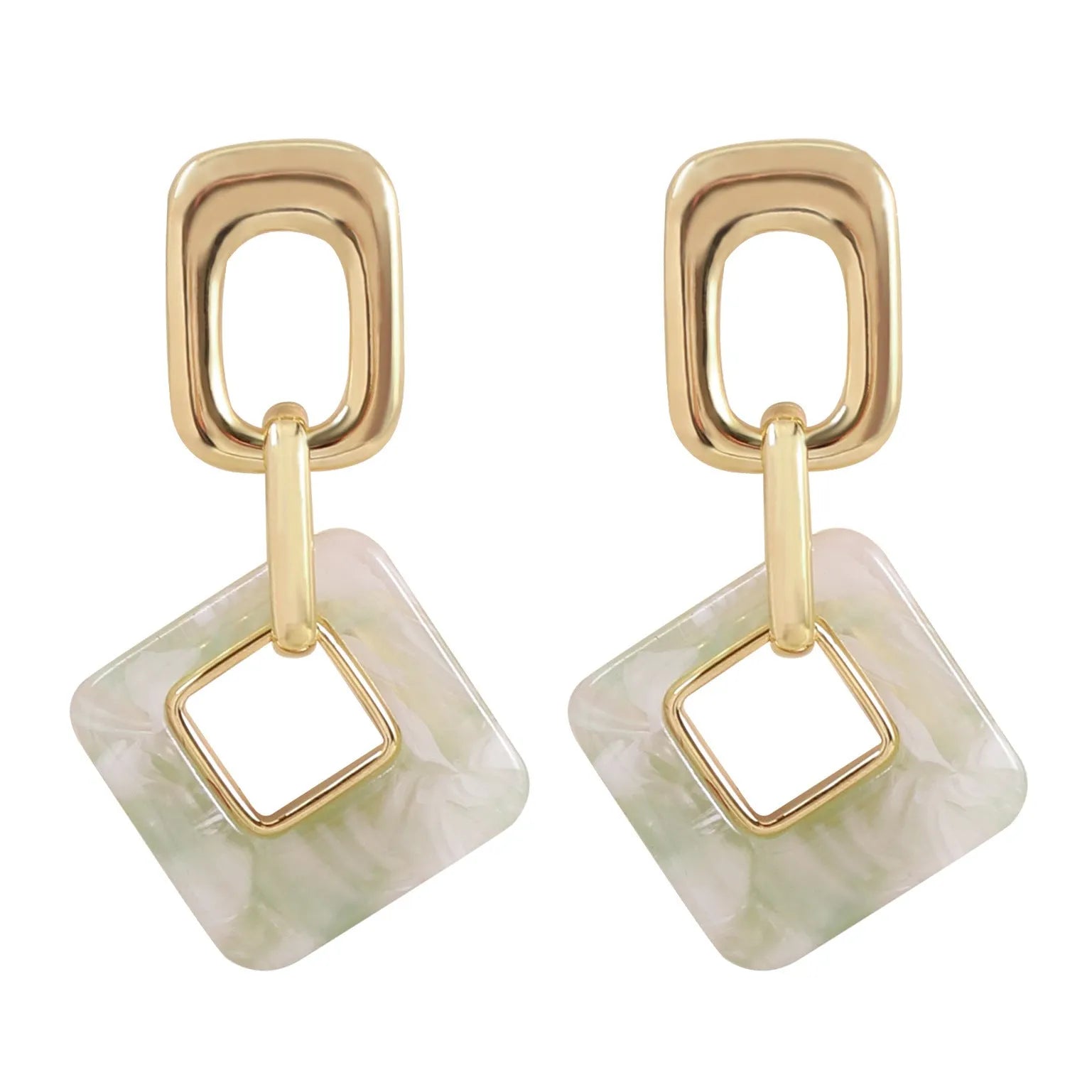 Hollow geometric square earrings in copper with electroplated finish and chamfered corners