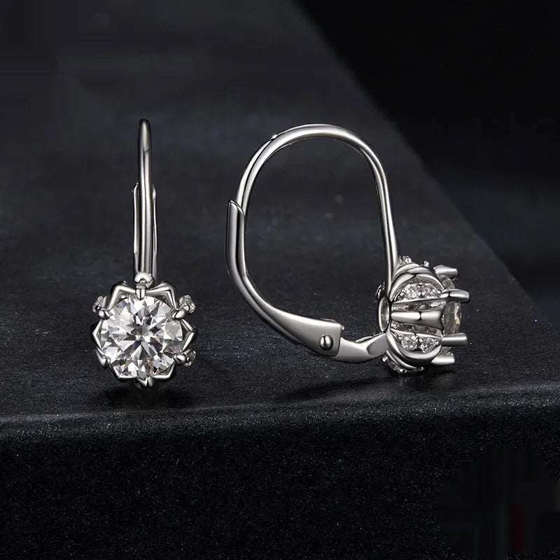 Sterling silver flower bud ear clips with moissanite stone and white gold plating