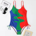 Women's sleeveless backless one-piece swimsuit in nylon spandex fabric available in blue, purple, brown, green colours