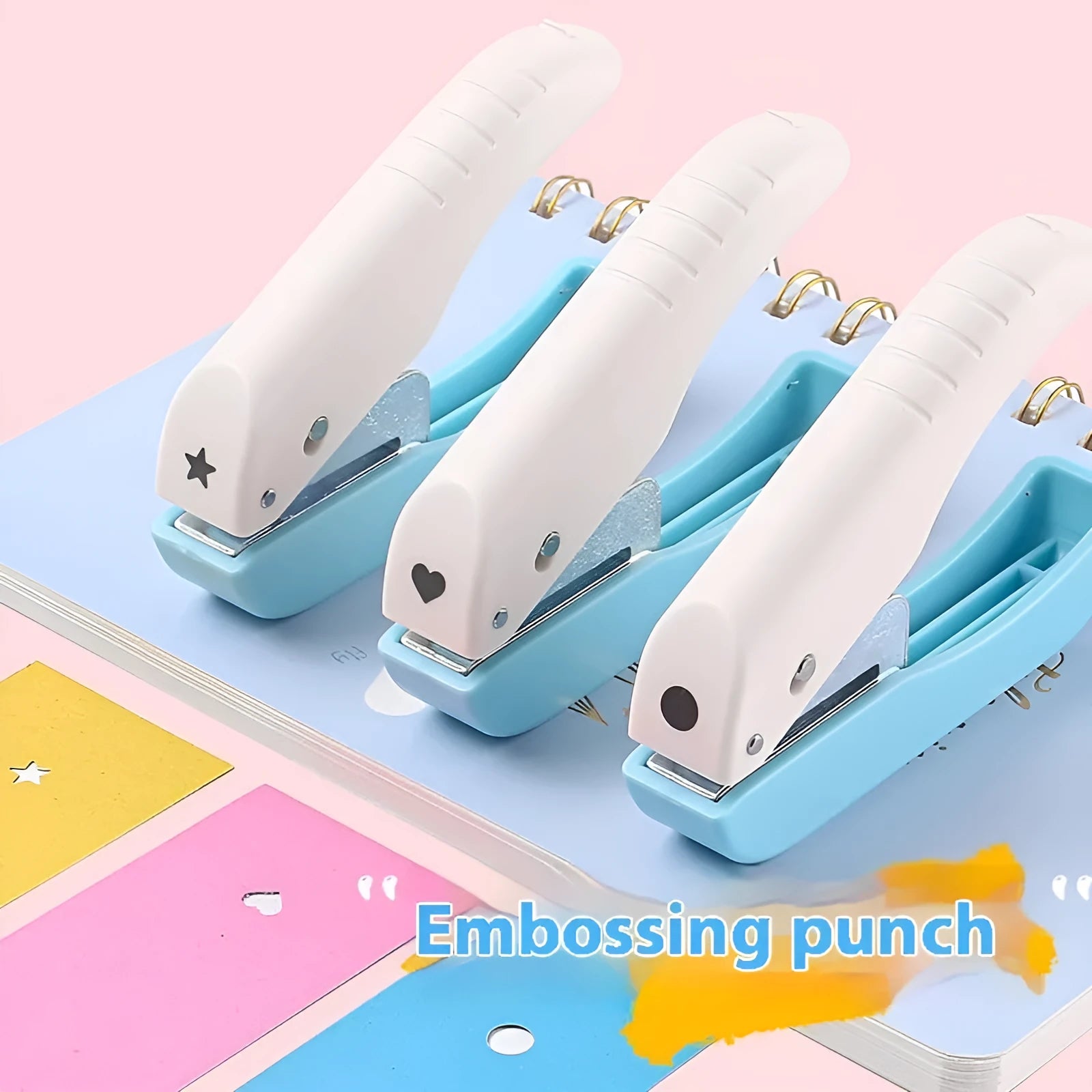 Manual craft punching machine with love, star, and two round hole designs for paper.