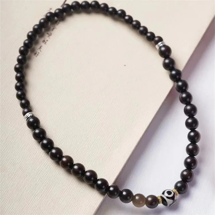 Unisex ebony wood bracelet with 8mm beads in two circles retro style