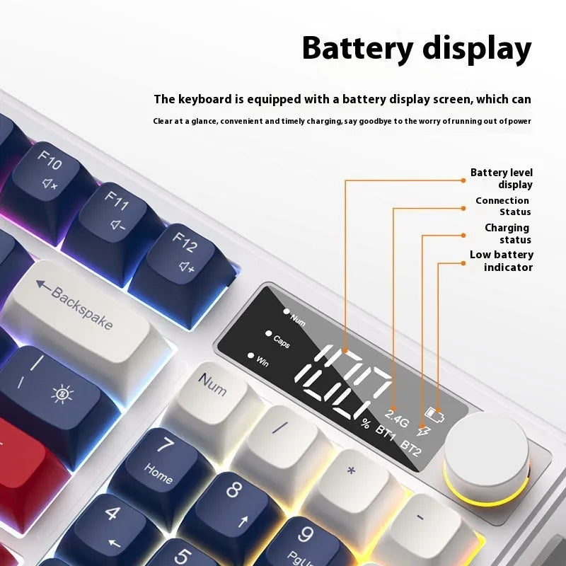 Wireless Bluetooth keyboard and mouse suit with mechanical feeling keys in blue white colour combination