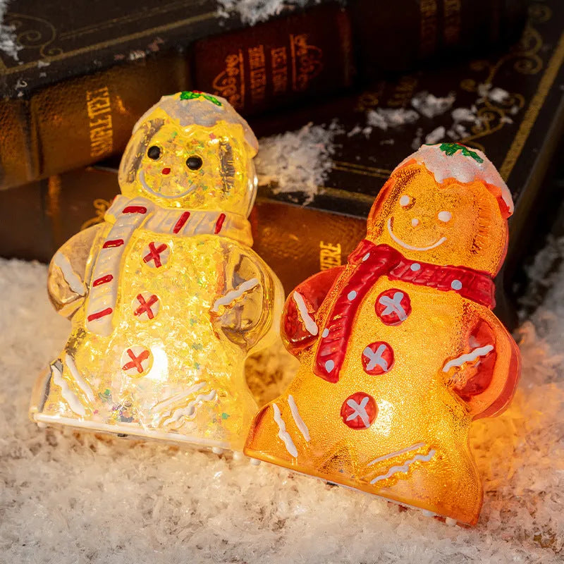 Christmas gingerbread man and snowman plastic ornament with scarf decoration in four colour variations