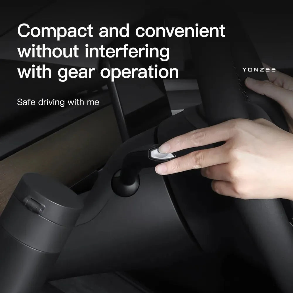 Plastic dashboard water cup holder for left-hand drive Tesla Model 3 and Model Y vehicles.
