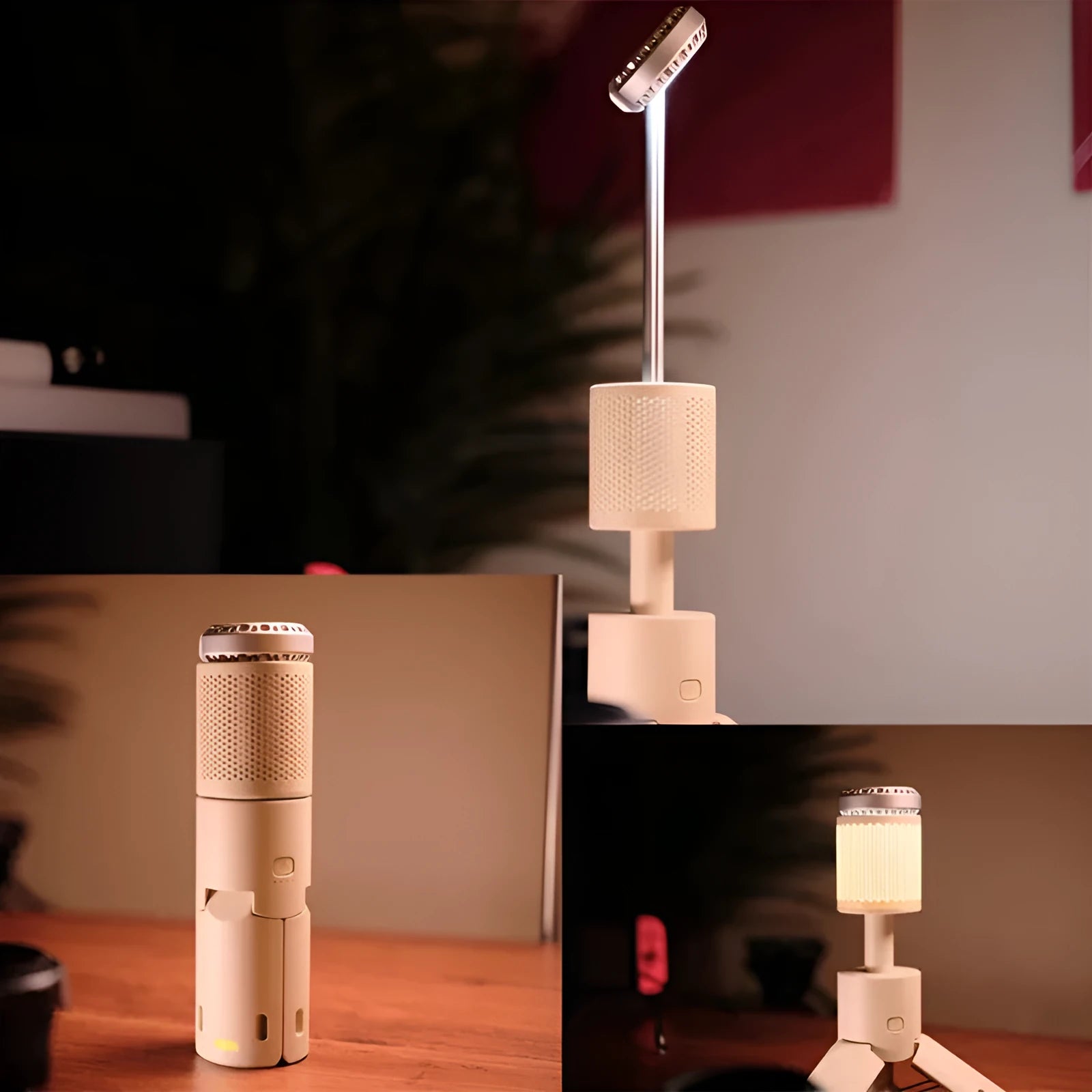 Portable LED camping lantern in off white and dark grey colour options with button switch