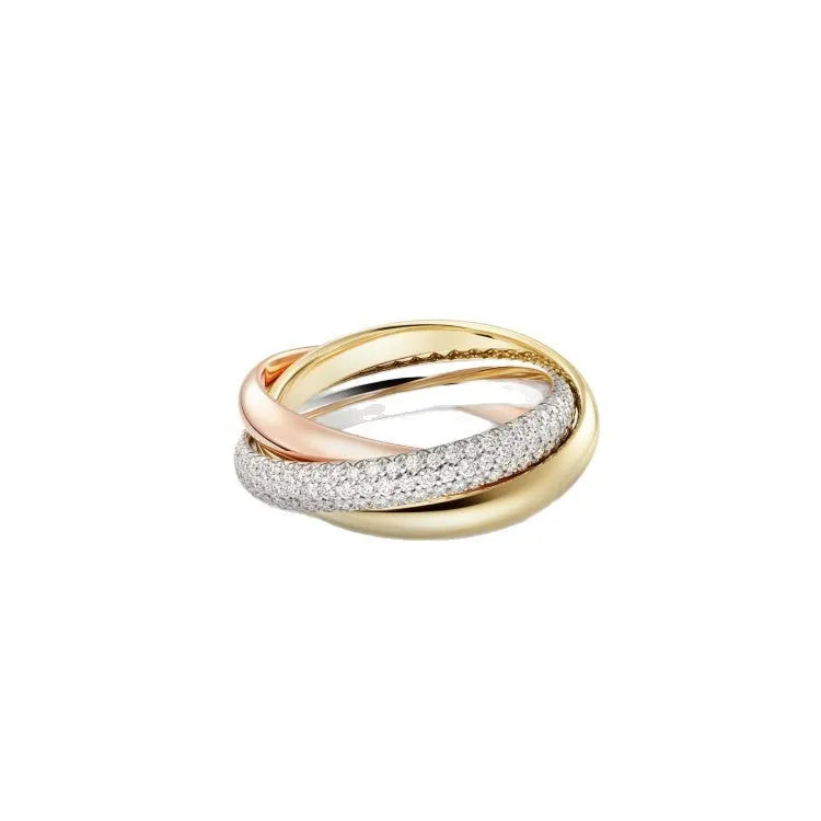 Silver geometric couple rings with diamond or plain options in rose gold and black finishes.