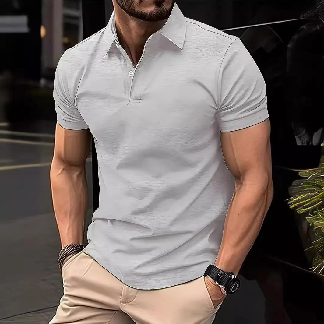 Men's slim fit casual button-up short sleeve shirt in cotton blend fabric, solid colour options