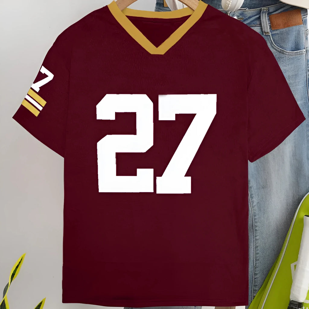 Cotton casual t-shirt with digital printed letter pattern in red colour option