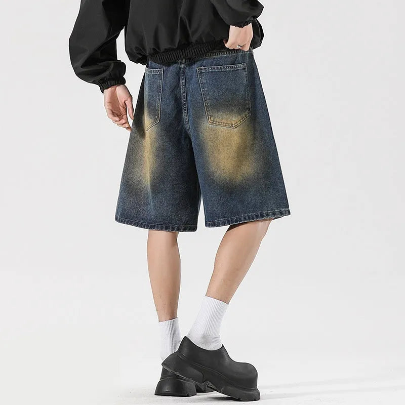 American High Street old ripped jeans in retro blue, loose fit cotton denim, men's street style pants