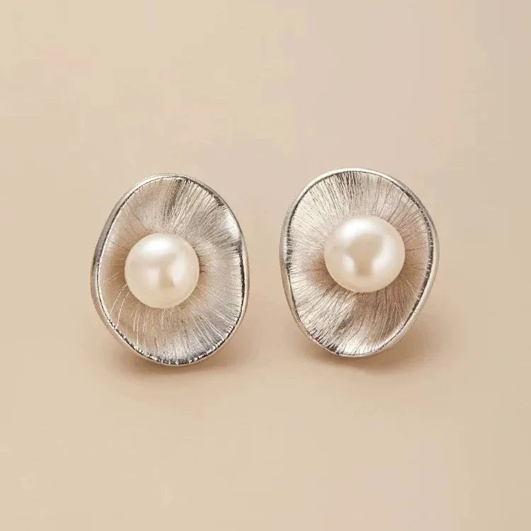 Gold geometric pearl sterling silver needle earrings with butterfly clutch fastenings