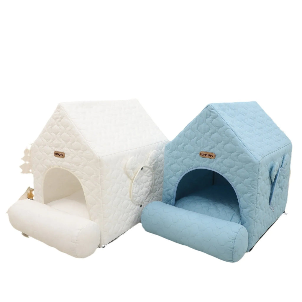 Closed pet house in white polyester, 55x38x48cm, for cats and small dogs up to 6 kg