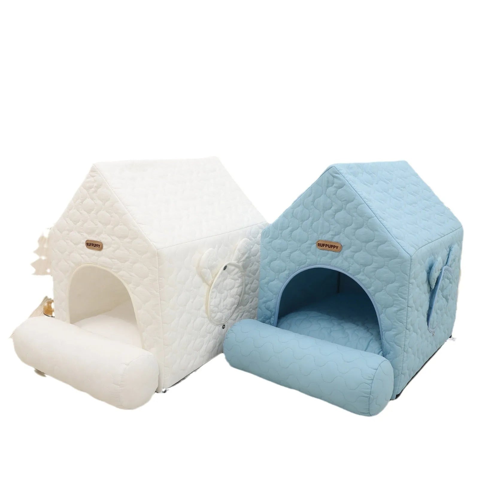 Closed pet house in white polyester, 55x38x48cm, for cats and small dogs up to 6 kg