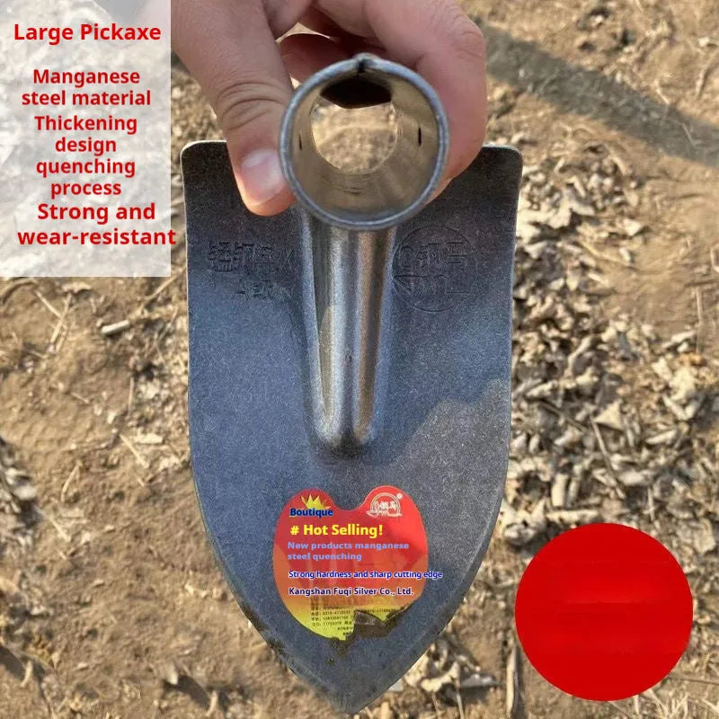 Agricultural pointed hoe with manganese steel construction and flat blade for soil work