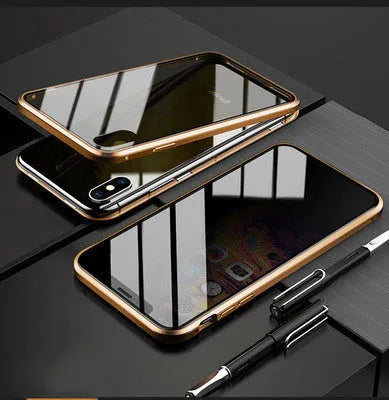 Anti-peep double-sided magneto phone case with metal frame for iPhone 11 in black