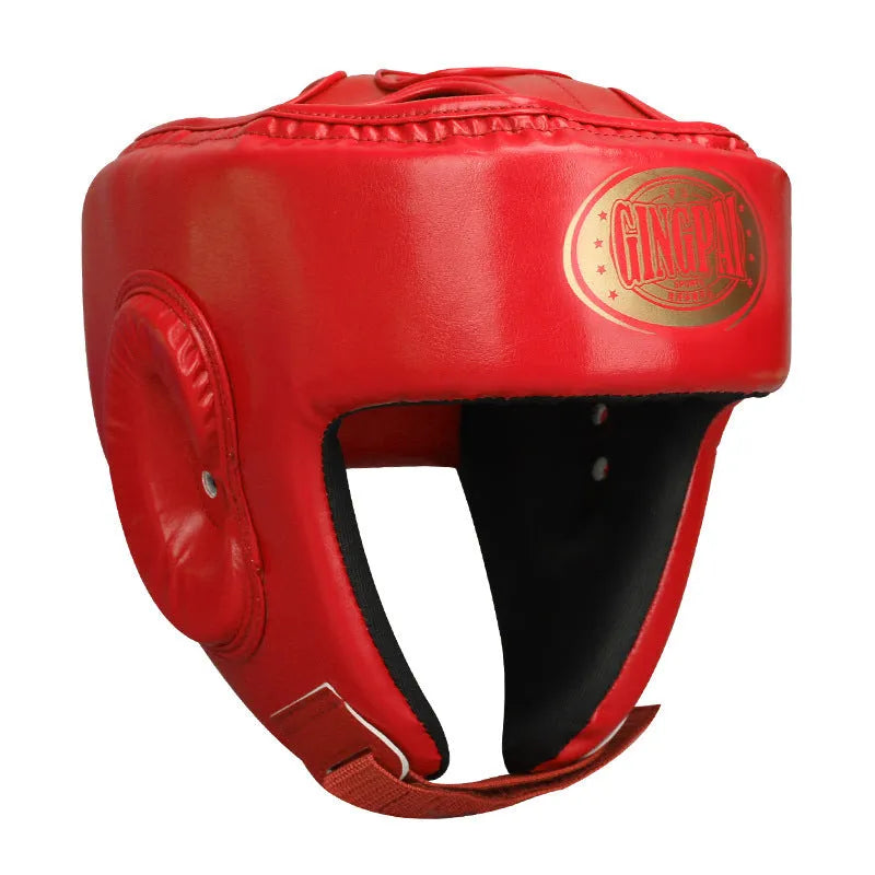 Fully enclosed boxing helmet with jaw protection in black, PU material, size options S to XXL